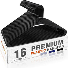 HOUSE DAY Black Plastic Hangers 16 Pack, Space Saving Coat Hanger, Clothes Hanger with Non Slip Hooks, Plastic Clothing Hangers for Closet, Ideal for Everyday Use on Shirts, Coats, Pants, Dress