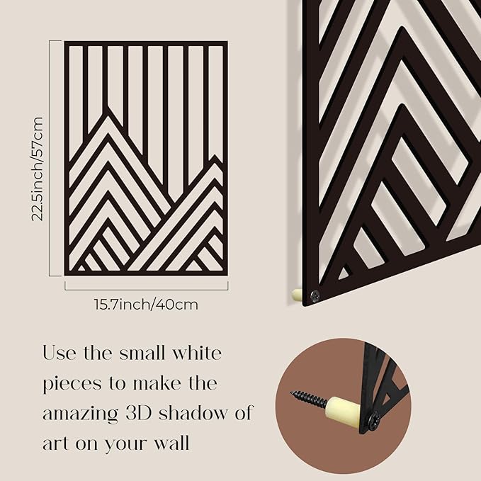 Glamativity 4 Pack Black Abstract Metal Wall Art, Minimalist Décor Single Line Art Wall Décor, 3D Textured Metal Wall Sculptures, for Living Room Bedroom Bathroom Study Room (Mountain Line, L Size 22.5 x 15.7'')