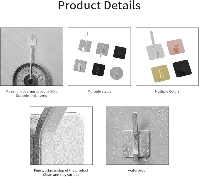 Paoli Heavy Duty Adhesive Hooks,Self-Adhesive Hooks Multiple Colors and Styles 30 lb Maximum Load for Home Schools and Offices (4pc, Rose Gold)