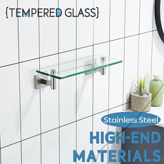 KOKOSIRI Floating Shelf Bathroom Wall Mount Shelves 12-Inch for Bedroom Living Room Kitchen Hanging Rack Brushed Stainless Steel 2 Pack B1105BR-L12-P2