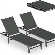 Ciokea Aluminum Outdoor Lounge Chair Set of 2- No Assembly Needed, Foldable Patio Chaise Lounge with 5 Adjustable Positions, Reinforced Frame for Extra Durability, Pool Beach Lounge Chair,Grey