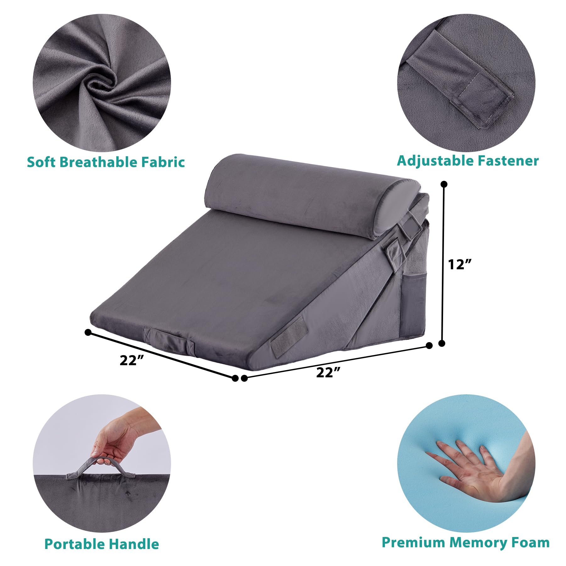 Bedluxe Wedge Pillow Headboard, 3PCS Orthopedic Bed Wedge Pillows Set for After Surgery, Adjustable Pillow Wedge for Acid Reflux&Back Pain Relief, Sleeping, Back Pillow for Bed Sitting Up, White/Grey Dormly