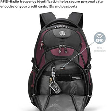 Swissdigital Design Laptop Backpack with USB Charging Port, Travel Backpack Fits 15.6 inches Computer, 31L College School Backpack for Women, Burgundy/Black | SD803-44