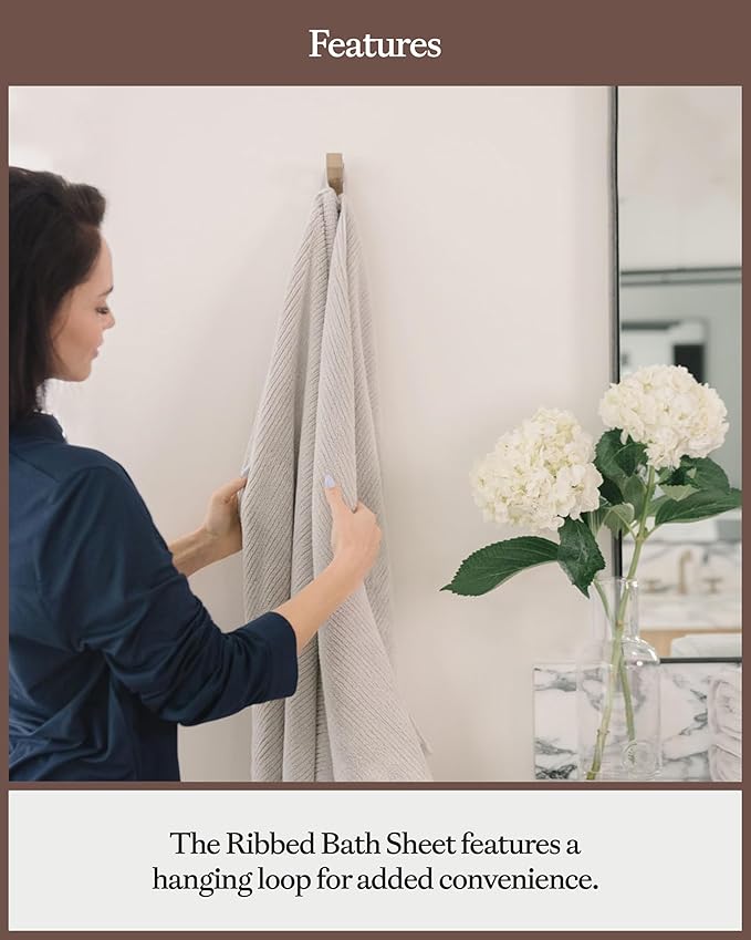 Cozy Earth Ribbed Bath Sheet Set - 60% Cotton 40% Viscose from Bamboo Bath Sheets - Soft & Absorbent Textured Ribbed Pattern - 2 Pack Charcoal