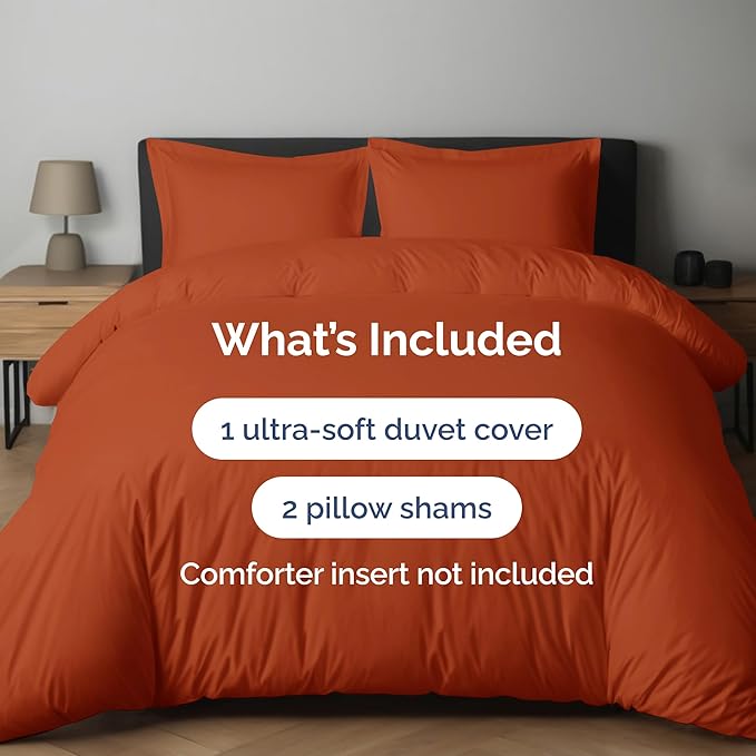 Duvet Cover Twin/Twin XL Size Set - Extra Soft Duvet Cover 68 x 90 with 1 Pillow Sham - Hotel Luxury, Easy Care and Fade Free with Zipper Closures & Ties - Comfy, Breathable Bedding Set (Terracotta)