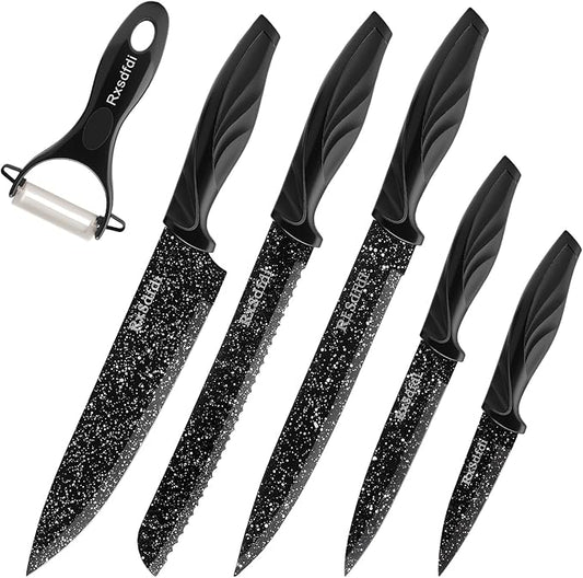 Knife Set, 6 Pieces Kitchen Knives Set with Anti-Rust Coating & Ergonomic Handles, Lightweight, Dishwasher Safe stainless steel Knife, Gift for Kitchen Enthusiasts, Family Chef(Phoenix Tail)