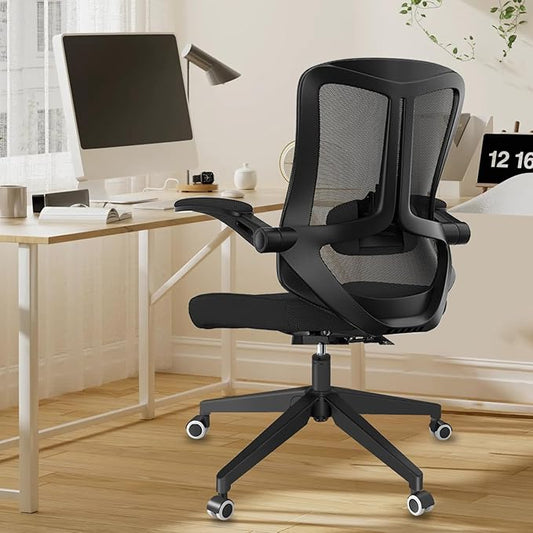 poki Mesh Office Chair, Home Office Desk Chair with Wheels, Ergonomic Office Chair with Lumbar Support and Adjustable Headrest, Comfortable Study and Desk Chair, Black (Black)