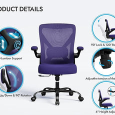 Ergonomic Office Chair - X-Shaped Computer Desk Chair Comfy, Gaming Chair, Office Chair with Lumbar Support, Mesh Office Chairs, Desk Chair for Long Hours(Black Purple)