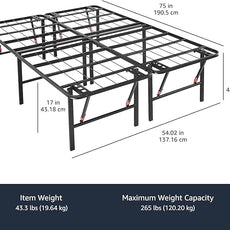 Amazon Basics Bed Frame with Storage, Foldable Metal Platform, Sturdy Steel, No Box Spring Needed, 18 inches High, Tool-Free Setup, Full Size, Black