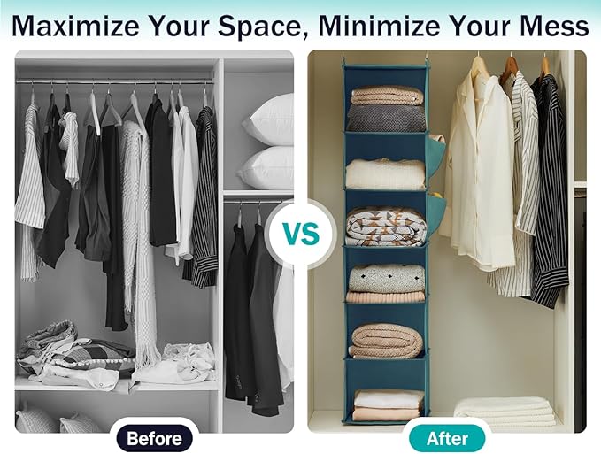 YOUDENOVA Hanging Closet Organizer, 6-Shelf Closet Hanging Storage Shelves, Green