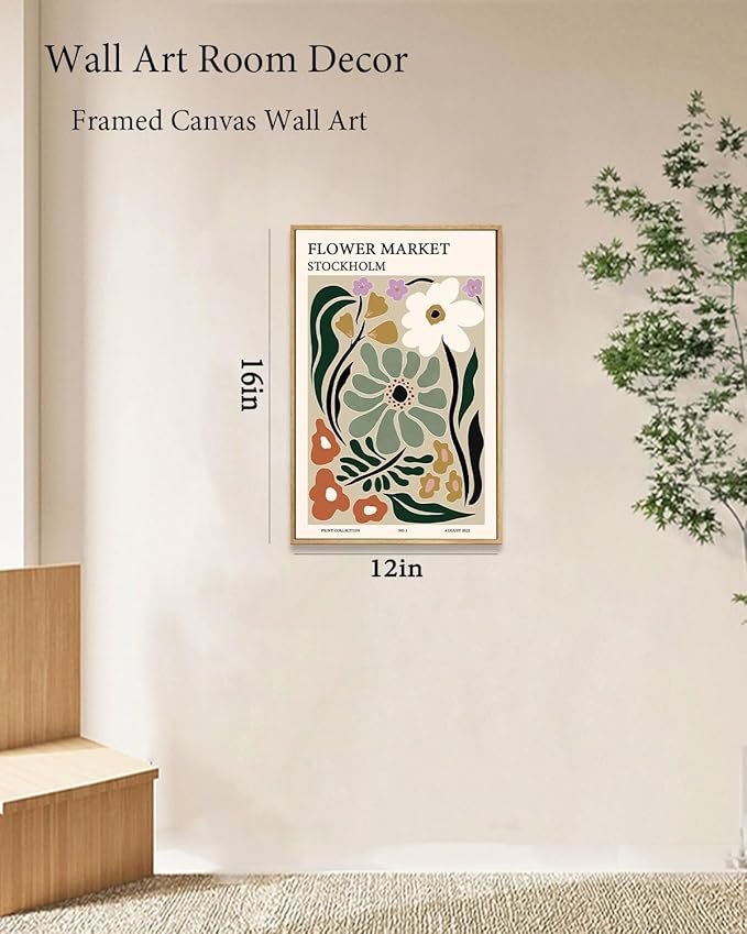 Zzuyi Framed Flower Market Wall Art,Botanical Prints,Green Flower Prints Anthropologie art for Bathroom,Aesthetic Decor-12"x 16"