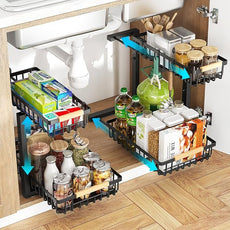 Under Sink Organizer, 2 Tier Under Sink Organizers and Storage, Metal Slide out Pull out Cabinet Organizer ，2 Pack Sliding Drawer Organizer for Kitchen Bathroom Pantry