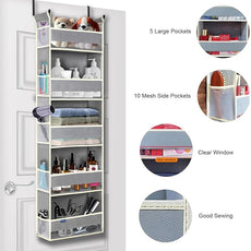 Over The Door Organizer 5-Shelves and 10 Side Pockets, Over The Door Storage for Bathroom Bedroom Nursery, Hanging Door Organizer for Baby Diapers and Kids Toys (13