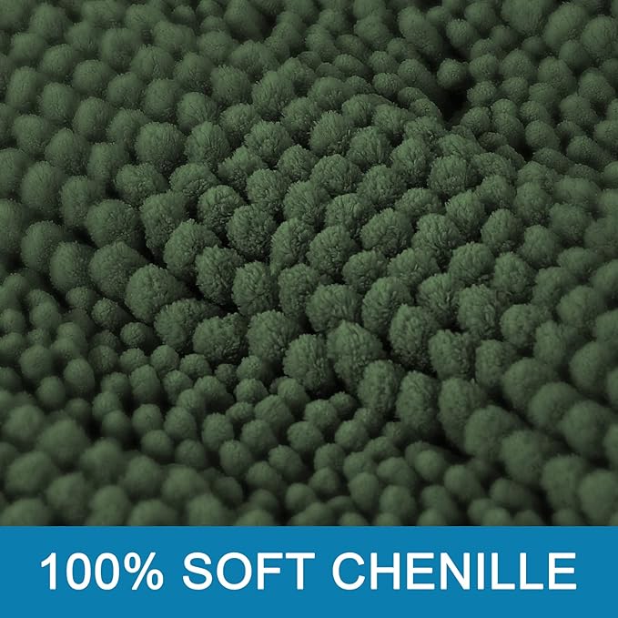 H.VERSAILTEX Bath Rugs for Bathroom Non Slip Bath Mats Extra Thick Chenille Striped Rug 20" x 32" Absorbent Non Skid Fluffy Soft Shaggy Washable Plush Mat for Indoor, Bath Room, Tub - Bronze Green