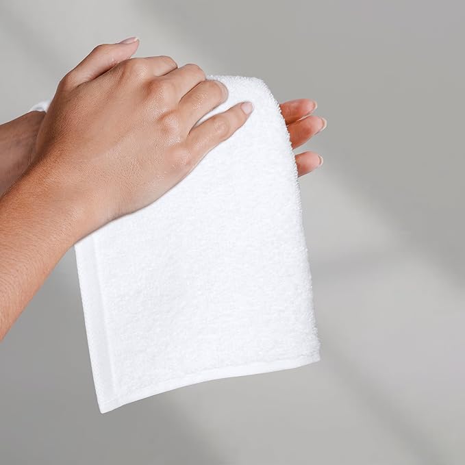 Amazon Basics Fast Drying Cotton Washcloths for Bathroom, Machine Washable, Soft and Absorbent, 12 x 12 in, White, 60 Pack