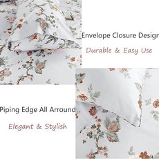 FADFAY Elegant Floral Full Sheet Set - Shabby Grey Bird Print Flower Bed Sheets, Vintage Farmhouse 100% Cotton Ultra Soft Girls Bedding With Deep Pocket Fitted Sheet, 4Pcs, Full Size