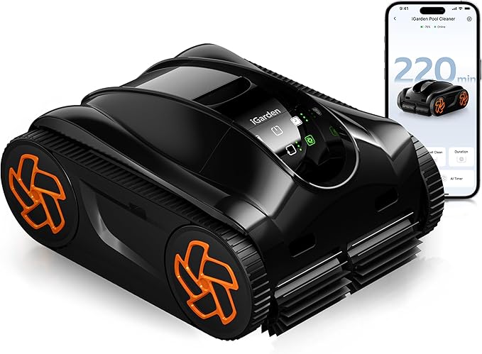 (2025 Upgrade) iGarden Pool Cleaner K36, Cordless Pool Vacuum Robot for Inground & Above Ground Pools, Smart Navigation, 220 Min Runtime, Touchscreen, Self-Parking, Cleans Floor, Wall & Waterline