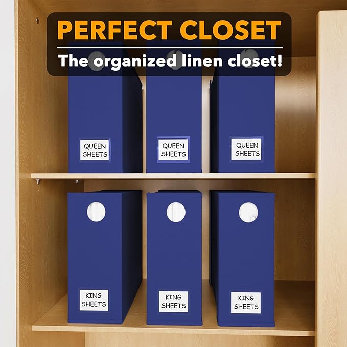SpaceAid 6 Pack Bed Sheet Organizers and Storage, Foldable Sheet Organizer with Window for Linen Closet, Set Folder Keeper for Queen & King Size Bedding Storage (Navy Blue)
