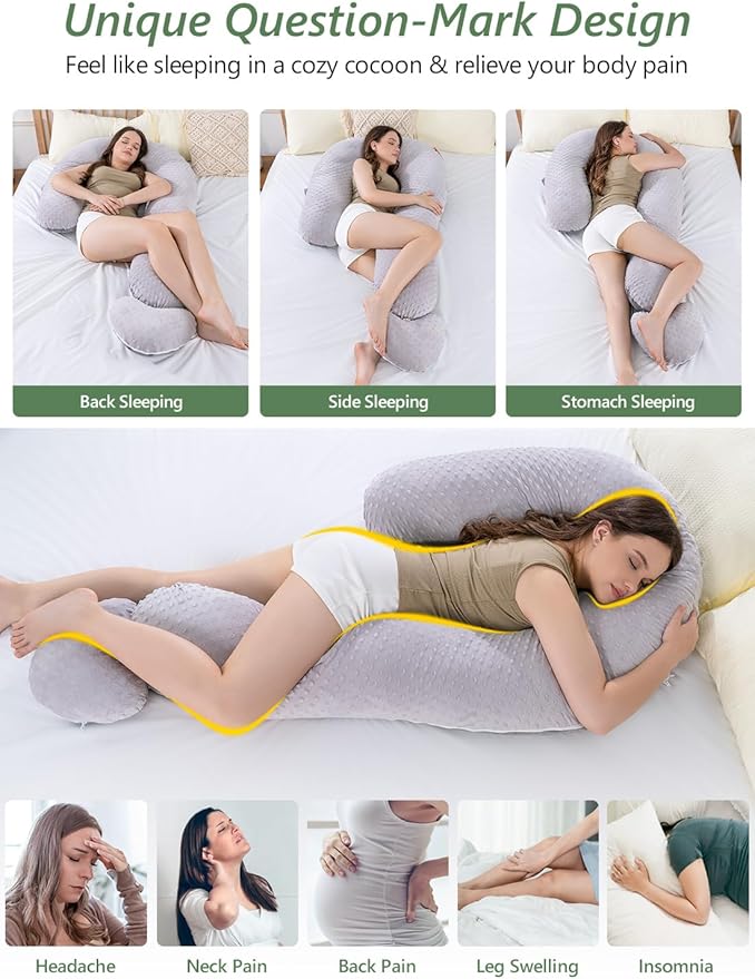Meiz Question Mark Body Pillow for Adults & Couples, Dual-Sided Velvet Long Bolster Pillow with Detachable Heart Cushion for Hugging, Full Body Support Pillow for Side Sleepers & Back Support