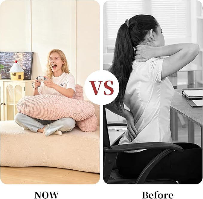 Back Pillow for Bed Sitting Up,U Shaped & Back Support Pillow for Bed,17" Backrest with Lumbar & Arm Support,Comfy Corduroy Fabric,Lap Pillow for Gaming/Reading/Watching TV,Pink