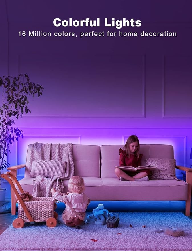 DAYBETTER Smart RGB Led Strip Lights, 200ft Led Lights for Bedroom with App Control, Multicolor Changing Led Light Strips Apply for Home Decor, Living Room, Kitchen, Home Party Decoration