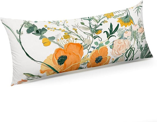 Microfiber Body Pillow Cover with Hidden Zipper,Comfortable Fabric,Floral Print Pattern Body Pillow Case,Lightweight and Breathable,The Size is 20 "X 54"(Flower-11)
