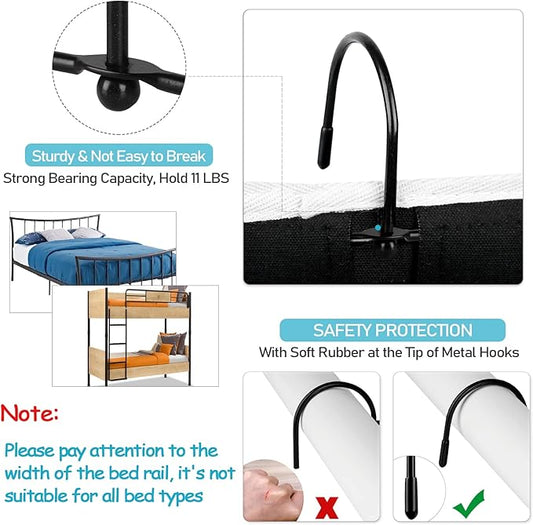 Loghot Bedside Caddy/Bedside Storage Bag Hanging Organizer for Bunk and Hospital Beds,Dorm Rooms Bed Rails,Can be Placed Glasses,Books,Mobile Phones,Keys (2pc Black)