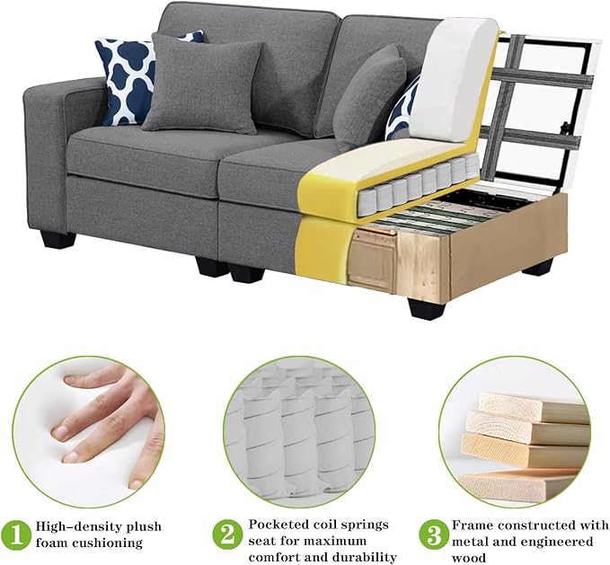 Legend Vansen Modular Sectional Sofa U Shaped Couch with Ottoman Modern Reversible Corner Sectional Couch for Living Room (Dark Grey, U Shaped Sofa-3)