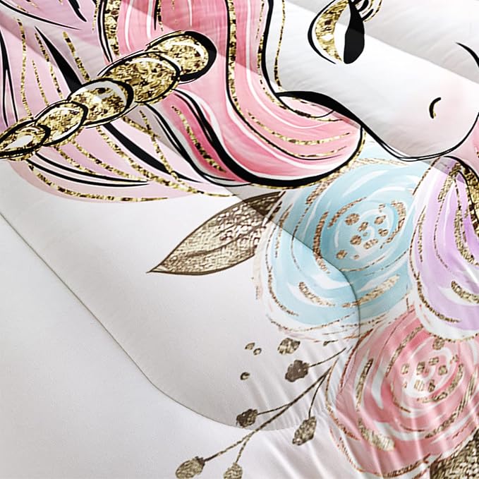 CVHOUSE Unicorn Bedding Set, Full Size Comforter, Duvet & Quilt Set for Girls' Room Decor