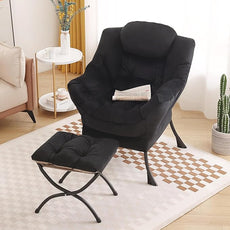 Tiita Lazy Chair with Ottoman, Modern Large Accent Lounge Armchair, Comfy Leisure Sofa Reading Chair with Footrest for Bedroom, Living Room, Dorm Rooms, Garden and Courtyard, Velvet Black
