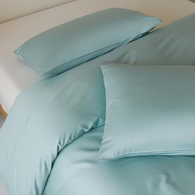 HeimenAogo Egyptian Cotton Duvet Cover Twin/Twin XL Sateen Weave, Silky Soft and Breathable Bedding Set with Zipper Closure, Long Staple Cotton Bed Linen Skylight Blue 2Pcs (68"×90")