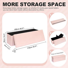 PINPLUS Storage Ottoman Bench Sherpa Foot Rest, Foldable Boucle Ottomans, Large Faux Teddy Fur Ottoman Storage Box Entryway Bench for Dorm, Pink, 43.3'' x 15'' x 15''