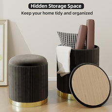 Twira Round Ottoman with Storage Set of 2, Velvet Nesting Ottoman for Living Room,Bedroom,Dorm,RV, Flip-up Lid Coffee Table, Upholstered Makeup Vanity Stool,Multifunctional Foot Rest 330lbs Load Black