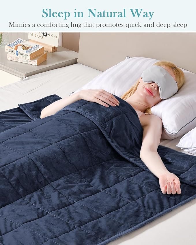Topblan Weighted Blanket Twin Size 15lbs, Adult Weighted Blankets with Soft Warm Fabric for Sleeping and Calming, Adult Heavy Blanket for Sofa Bed, Navy Blue, 48 x 72 inches