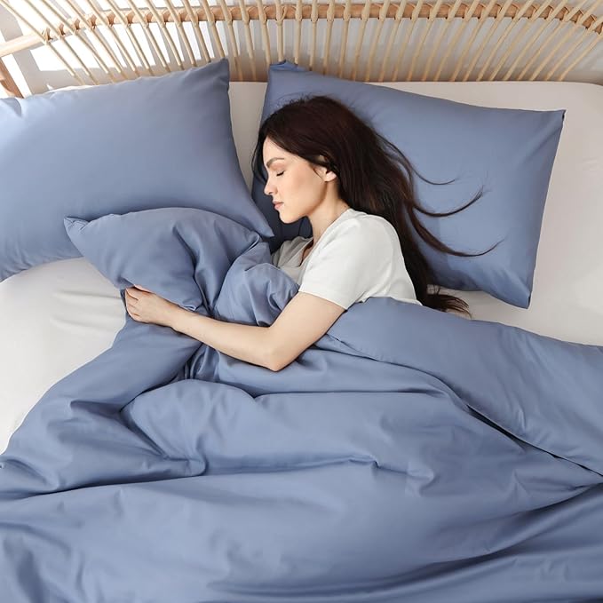 ROSGONIA California King Comforter Set Slate Blue, 3pcs (1 Boho Blue Cal King Comforter & 2 Pillowcases) All Season Lightweight Bedding Blanket Quilt