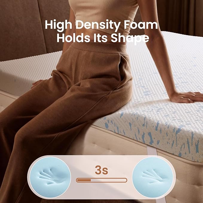OhGeni Medium Feel Twin Size Cooling Gel Memory Foam Mattress Toppers Pad, Washable Bed Cover with Anti-Slip Base & Zipper, Fits 6"-19" Mattresses with Straps，Extra Comfort & Back-Friendly for Kids