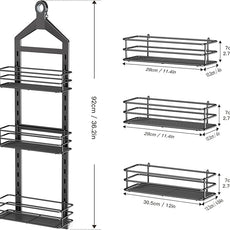 Orimade Adjustable Anti-slip Shower Caddy over Head, Rustproof Bathroom Hanging Organizer with 2 Hooks for Razor, No Drilling Shower Shelves Storage Rack 3 Tier, Black