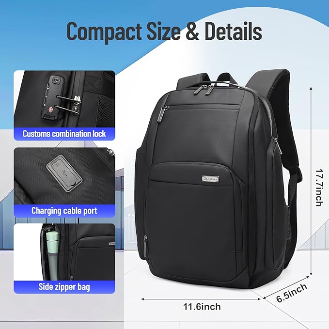 40L TSA Travel Laptop Backpack, Carry-On Weekender Bag with USB Port & TSA Lock, 17.3 Inch Business Travel Backpack for Men, Expandable Overnight Bag with Large Capacity & Flight Approved Design