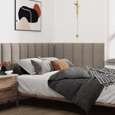 IFNOW Upholstered Wall Mounted Headboard, 3D Soundproof Wall Panels Peel and Stick for King Size, Reusable and Removable Tufted Bed Headboard in Linen (12 Panels, 10