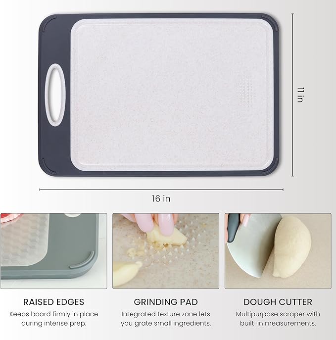 PurpleDove Double-Sided Cutting Board with 304 Stainless Steel & Wheat Straw | Scratch-Proof Chopping Board, Non-Porous | Odor-Resistant Butcher Board | Dishwasher-Safe Kitchen Board