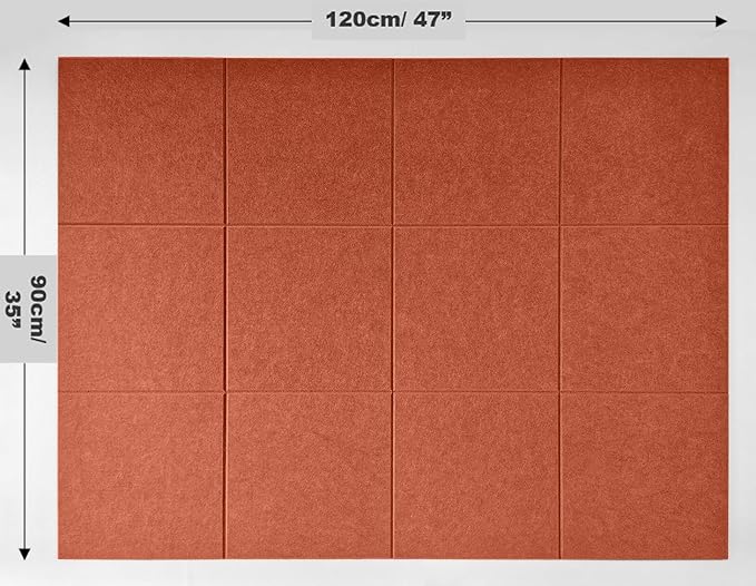 Felt Wall Tiles | Large Cork Board Alternative | Aesthetic Felt Bulletin Board for Office, Home & Classroom | Large Cork Boards for Walls Pinboard (12-Pack) | Dark Orange