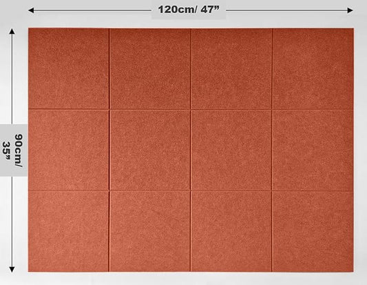Felt Wall Tiles | Large Cork Board Alternative | Aesthetic Felt Bulletin Board for Office, Home & Classroom | Large Cork Boards for Walls Pinboard (12-Pack) | Dark Orange