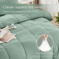 JOLLYVOGUE King Comforter Set, Ultra-Soft Bed in a Bag King Size 7 Pieces, Oeko-TEX Certified Bedding Set with Down Alternative Comforter, Sheets, Pillowcases & Shams, Sage Green