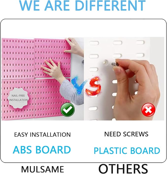 Pegboard Combination Kit, Wall Mounted Storage Set with 8 Pegboards & 28 Accessories Hanging, Peg Boards Organizer for Walls Display, Crafts Organization, Kitchen Organizer, 22" x 44" Pink