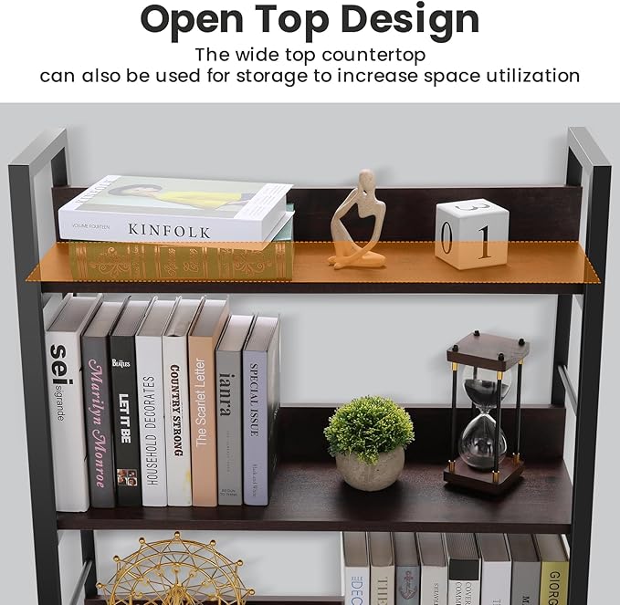 Himimi Ladder Bookshelf, 5 Shelf Bookcase Industrial Bookshelf Wood and Metal Bookshelves, Plant Flower Stand Rack Book Storage Shelves for Living Room, Bedroom, Home Office (2 PCS)