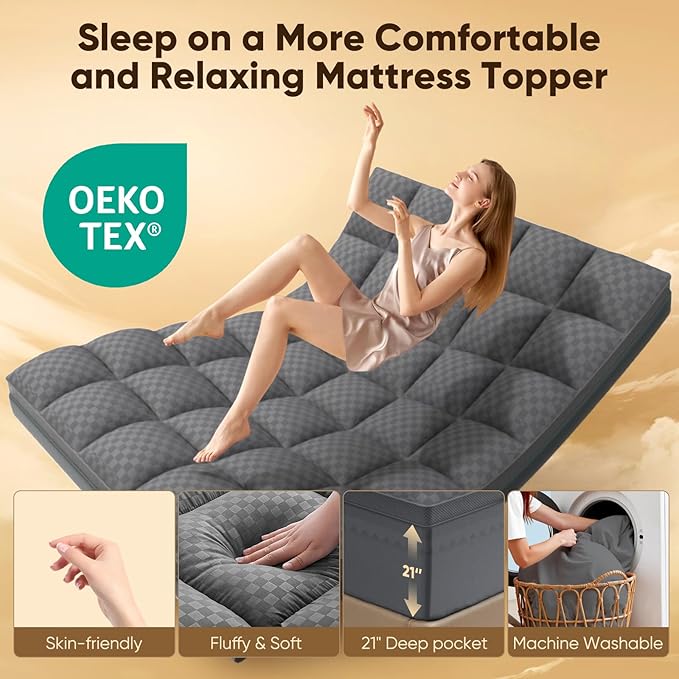 Twin XL Mattress Topper, 4.5 Inch Memory Foam Mattress Topper for Back Pain - 2.5" Cooling Memory Foam Soft and Supportive + 2" Pillow Top Mattress Pad Cover, with 8-21" Deep Pocket, Dark Gray