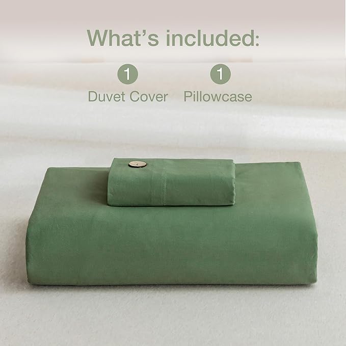 JELLYMONI Cotton Duvet Cover Twin XL Size - Green Comforter Cover with Button 100% Washed Cotton 2PCS Breathable Soft Solid Bedding Set Duvet Cover 66×92in & 1 Pillowcase (NO Comforter)