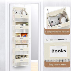 Over The Door Organizer Hanging, 2 Pack 5 Shelf Behind The Doors Storage, Pantry Door Organizer, Closet Organizers for Bedroom and Nursery (Beige)