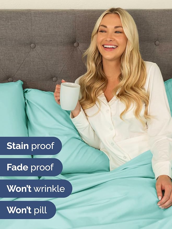 Extra Deep Pocket Split King Sheets - 5 Piece Breathable & Cooling Bed Sheets - Hotel Luxury Sheet Set - Soft, Wrinkle Free & Comfy - Easily Fits Extra Deep Mattresses - Deep Pocket Spa Blue Sheets