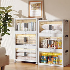 OlarHike 48QT Stackable Storage Bins with Lids - Folding Storage Boxes with Doors and Wheels, Collapsible Plastic Storage Organizer for Closets, Storage and Organization, 6 Pack Cubes